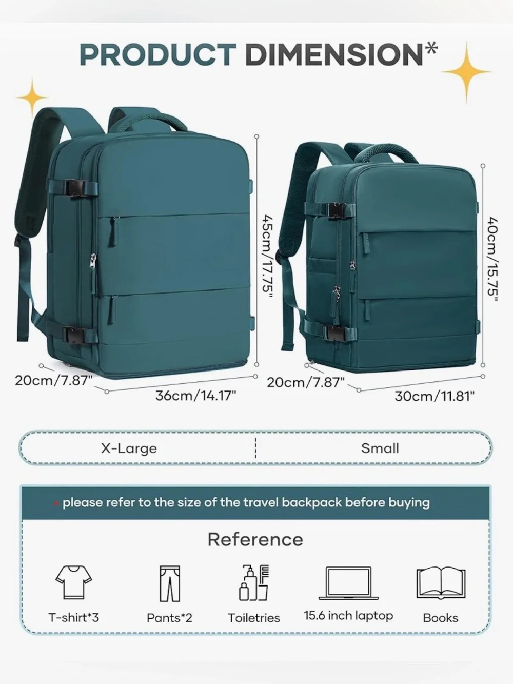 Teal XL Carry On Travel Backpack 15.6” Laptop Shoe Compartment